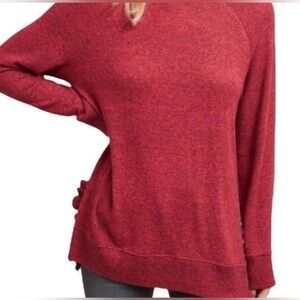 Anthropologie Postmark Ruffle Hem Cranberry Red Lightweight Sweater Size Small